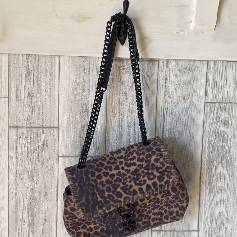 Rebecca Minkoff Leopard Print Shoulder Bag with Black Chain